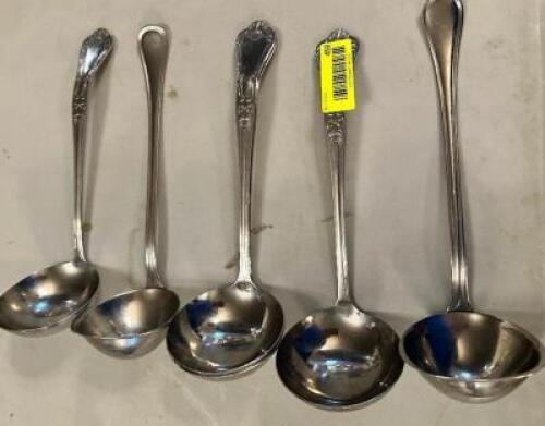 DESCRIPTION: (5) ASSORTED STAINLESS LADLES LOCATION: MAIN HALL THIS LOT IS: SOLD BY THE PIECE QTY: 5