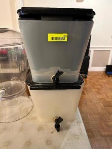 DESCRIPTION: (2) PLASTIC BEVERAGE DISPENSERS W/ STANDS LOCATION: MAIN HALL THIS LOT IS: SOLD BY THE PIECE QTY: 2