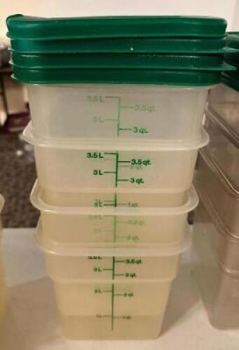 DESCRIPTION: (4) 4 QT PLASTIC CONTAINERS W/ LIDS SIZE 4 QT LOCATION: MAIN HALL THIS LOT IS: SOLD BY THE PIECE QTY: 4