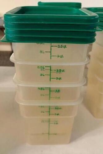 DESCRIPTION: (4) 4 QT PLASTIC CONTAINERS W/ LIDS SIZE 4 QT LOCATION: MAIN HALL THIS LOT IS: SOLD BY THE PIECE QTY: 4