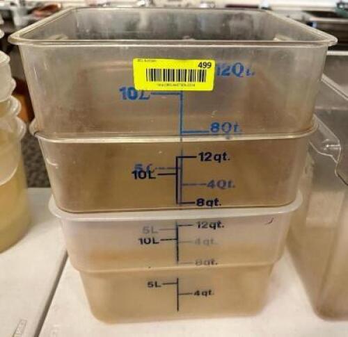 DESCRIPTION: (3) 12 QT PLASTIC CONTAINERS SIZE 12 QT LOCATION: MAIN HALL THIS LOT IS: SOLD BY THE PIECE QTY: 3