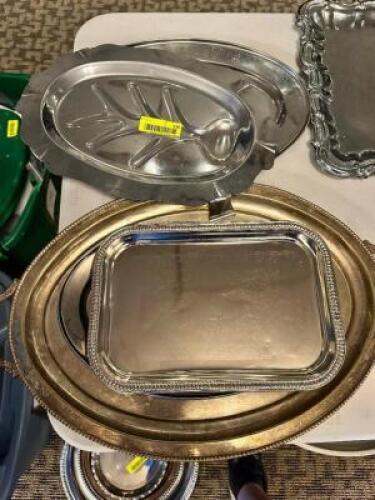 DESCRIPTION: (4) ASSORTED METAL SERVING TRAY. LOCATION: MAIN HALL THIS LOT IS: ONE MONEY QTY: 1