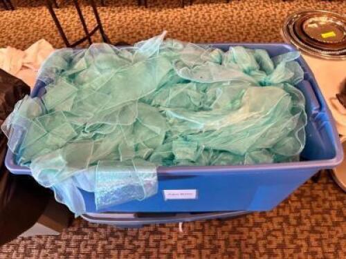 DESCRIPTION: PLASTIC TOTE AND CONTENTS - AQUA BOWS LOCATION: MAIN HALL THIS LOT IS: ONE MONEY QTY: 1