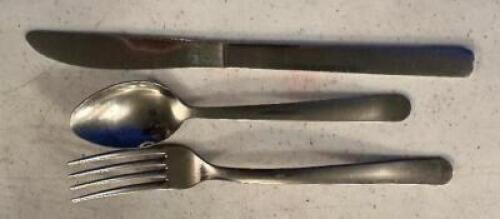 DESCRIPTION: (50) SETS OF STAINLESS SILVERWARE ADDITIONAL INFORMATION 50 FORKS AND 50 KNIVES 50 SPOONS LOCATION: MAIN HALL THIS LOT IS: SOLD BY THE PI