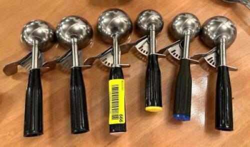 DESCRIPTION: (6) ASSORTED SIZED DISHERS LOCATION: MAIN HALL QTY: 6