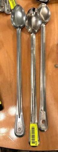 DESCRIPTION: (3) LONG HANDLED STAINLESS SERVING SPOONS LOCATION: MAIN HALL QTY: 3