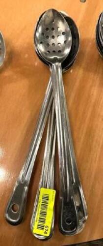 DESCRIPTION: (5) PERFORATED STAINLESS SERVING SPOONS LOCATION: MAIN HALL QTY: 5