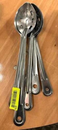 DESCRIPTION: (6) PERFORATED STAINLESS SERVING SPOONS LOCATION: MAIN HALL QTY: 6