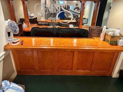 DESCRIPTION: 10' HARDWOOD BAR W/ BACK BAR ADDITIONAL INFORMATION TOOLS REQUIRED FOR REMOVAL LOCATION: MAIN HALL QTY: 1