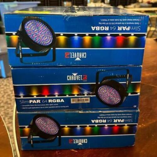 DESCRIPTION: (3) SLIM RGBA LED LIGHTS BRAND/MODEL: CHAUVET LOCATION: MAIN HALL QTY: 3