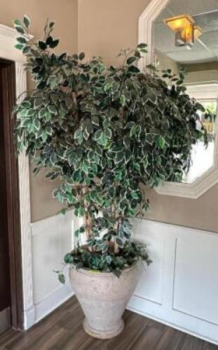 DESCRIPTION: FAUX TREE WITH PLANTER LOCATION: FRONT ENTRANCE HALLWAY QTY: 1