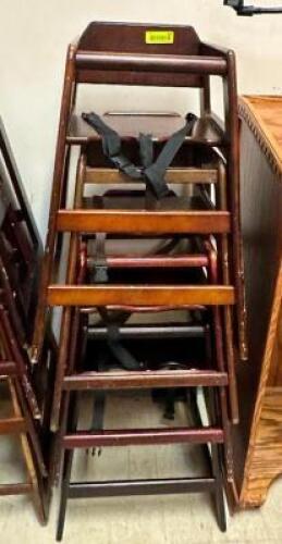 DESCRIPTION: (4) WOODEN HIGHCHAIRS LOCATION: FRONT ENTRANCE CLOSET QTY: 4