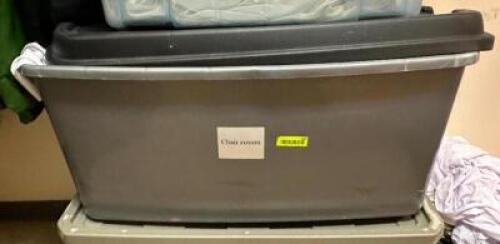 DESCRIPTION: BIN OF WHITE CHAIR COVERS LOCATION: FRONT ENTRANCE CLOSET QTY: 1