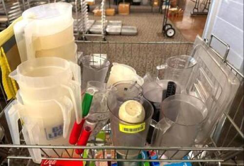 DESCRIPTION: ASSORTED MEASURING CUPS AND PITCHERS AS SHOWN LOCATION: MAIN HALL QTY: 1