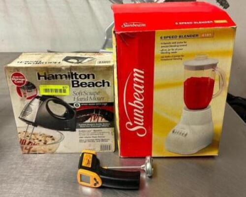 DESCRIPTION: BLENDER, HAND MIXER, AND (2) THERMOMETERS LOCATION: KITCHEN QTY: 1
