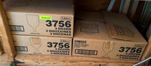 DESCRIPTION: (3) 36CT BOXES OF EMBASSY GOBLET GLASSES BRAND/MODEL: LIBBEY INFORMATION: USED LOCATION: SHED QTY: 3