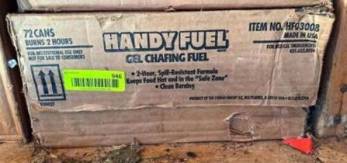DESCRIPTION: 72CT BOX OF GEL CHAFING FUEL BRAND/MODEL: HANDY FUEL HF03008 LOCATION: SHED QTY: 1