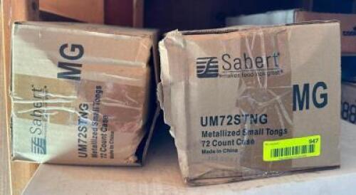 DESCRIPTION: (2) BOXES OF METALLIC PLASTIC SMALL TONGS BRAND/MODEL: SABERT LOCATION: SHED QTY: 2