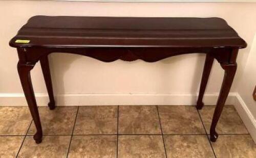 DESCRIPTION: WOODEN SOFA TABLE SIZE: 48"X12"X29" LOCATION: WOMENS BATHROOM QTY: 1