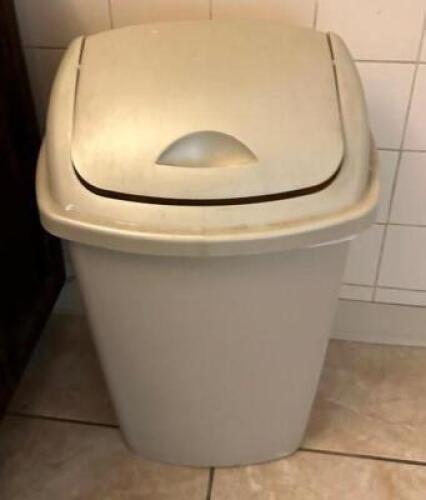 DESCRIPTION: (2) SWING LID TRASH BINS LOCATION: MENS BATHROOM QTY: 2