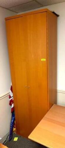 DESCRIPTION: 2-DOOR OFFICE CABINET INFORMATION: CONTENTS NOT INLCUDED SIZE: 28"X16"X86" LOCATION: MAIN OFFICE QTY: 1