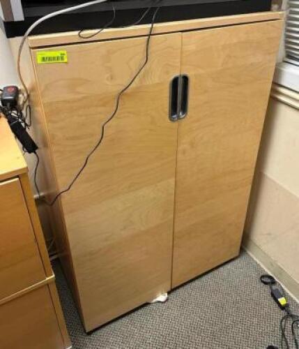DESCRIPTION: 2-DOOR CABINET INFORMATION: CONTENTS NOT INCLUDED SIZE: 31"X18"X47" LOCATION: MAIN OFFICE QTY: 1