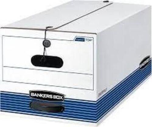 DESCRIPTION: (1) CASE OF (12) STOR/FILE MEDIUM DUTY FAST FOLD FILE STORAGE BOX BRAND/MODEL: BANKERS BOX #00704 RETAIL$: $131.99 SIZE: LETTER SIZE QTY: