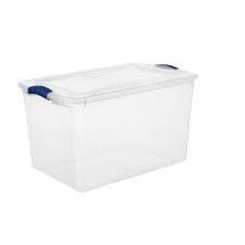 DESCRIPTION: (6) STORAGE BOX WITH LATCHED LID BRAND/MODEL: STERILITE #2028 INFORMATION: CLEAR RETAIL$: $50.00 TOTAL SIZE: 66 QT QTY: 6