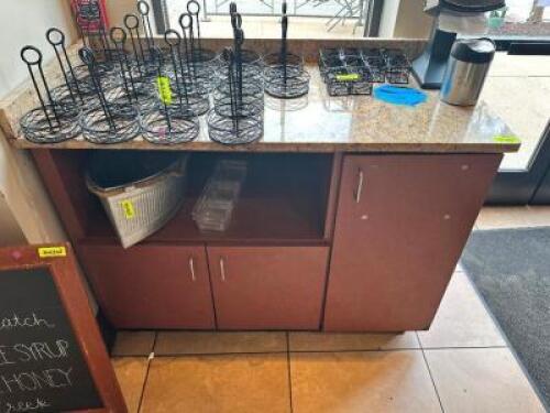 DESCRIPTION: 58" LAMINATE WOOD CABINET W/ GRANITE TOP. SIZE 58" LOCATION: FRONT QTY: 1