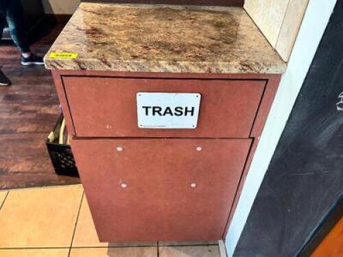 DESCRIPTION: TRASH CAN ENCLOSURE W/ GRANITE TOP. LOCATION: FRONT QTY: 1