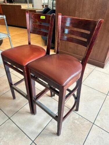 DESCRIPTION: (2) ASSORTED 30" WOODEN BAR STOOLS LOCATION: FRONT THIS LOT IS: ONE MONEY QTY: 1