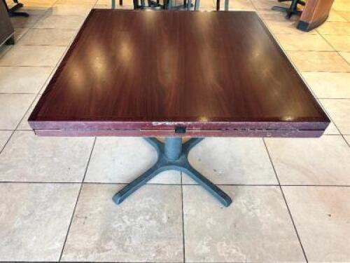 DESCRIPTION: 36" X 36" HARDWOOD TABLE W/ DROP LEAF SIDES. SIZE 36" X 36" LOCATION: FRONT QTY: 1