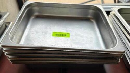 DESCRIPTION: (6) HALF SIZE STAINLESS INSERTS ADDITIONAL INFORMATION 2" DEEP LOCATION: FRONT THIS LOT IS: SOLD BY THE PIECE QTY: 6