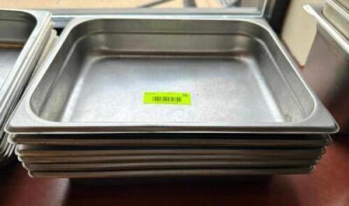 DESCRIPTION: (6) HALF SIZE STAINLESS INSERTS ADDITIONAL INFORMATION 2" DEEP LOCATION: FRONT THIS LOT IS: SOLD BY THE PIECE QTY: 6