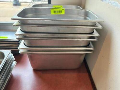 DESCRIPTION: (6) 1/3 SIZE STAINLESS INSERTS ADDITIONAL INFORMATION 6" DEEP LOCATION: FRONT THIS LOT IS: SOLD BY THE PIECE QTY: 6
