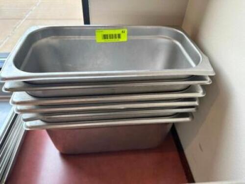 DESCRIPTION: (6) 1/3 SIZE STAINLESS INSERTS ADDITIONAL INFORMATION 6" DEEP LOCATION: FRONT THIS LOT IS: SOLD BY THE PIECE QTY: 6