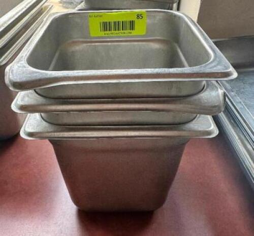 DESCRIPTION: (3) 1/6 SIZE STAINLESS INSERTS ADDITIONAL INFORMATION 6" DEEP LOCATION: FRONT THIS LOT IS: SOLD BY THE PIECE QTY: 3