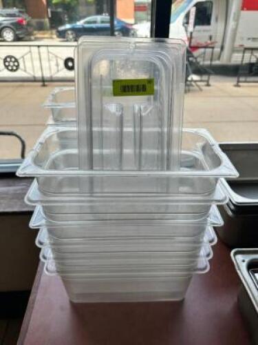 DESCRIPTION: (6) 1/3 SIZE PLASTIC INSERTS W/ LIDS ADDITIONAL INFORMATION 6" DEEP LOCATION: FRONT THIS LOT IS: SOLD BY THE PIECE QTY: 6