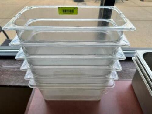 DESCRIPTION: (6) 1/3 SIZE PLASTIC INSERTS - NO LIDS ADDITIONAL INFORMATION 6" DEEP LOCATION: FRONT THIS LOT IS: SOLD BY THE PIECE QTY: 6