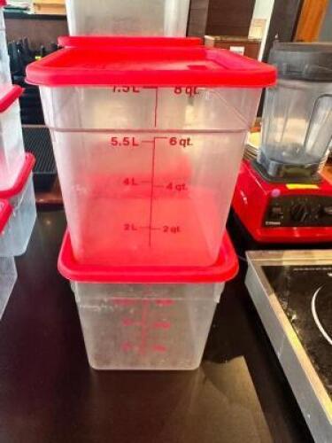 DESCRIPTION: (2) 8 QT PLASTIC CONTAINERS W/ LIDS SIZE 8 QT LOCATION: FRONT THIS LOT IS: SOLD BY THE PIECE QTY: 2