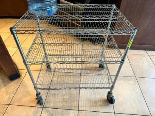 DESCRIPTION: 36" X 24" THREE TIER ROLL ABOUT WIRE SHELF LOCATION: FRONT QTY: 1