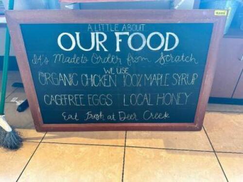 DESCRIPTION: 48" X 30" FRAMED CHALK BOARD SIGN LOCATION: FRONT QTY: 1