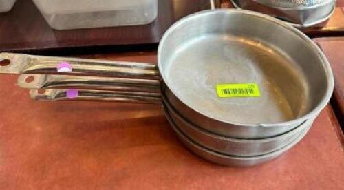 DESCRIPTION: (3) LACOR 10" STAINLESS INDUCTION SKILLETS SIZE 10" LOCATION: FRONT THIS LOT IS: SOLD BY THE PIECE QTY: 3