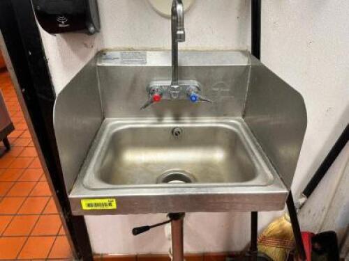 DESCRIPTION: WALL MOUNTED STAINLESS HAND SINK ADDITIONAL INFORMATION W/ TOWEL AND SOAP DISPENSER LOCATION: KITCHEN QTY: 1