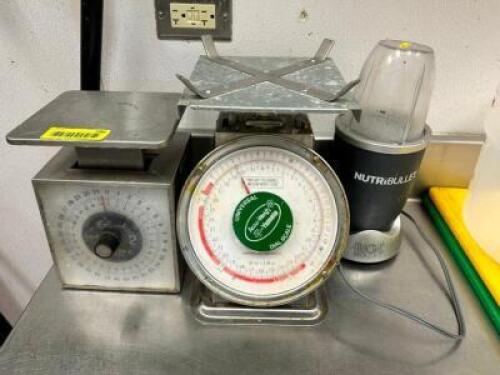 DESCRIPTION: (2) SCALES AND (1) BLENDER. LOCATION: KITCHEN THIS LOT IS: ONE MONEY QTY: 1