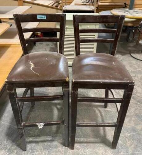 (9) WOODEN BAR STOOLS WITH VINYL SEATS