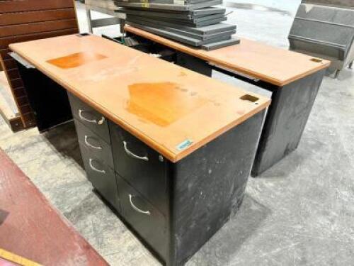 72" METAL DESK W/ HARDWOOD TOP AND LEFT SIDE RETURN