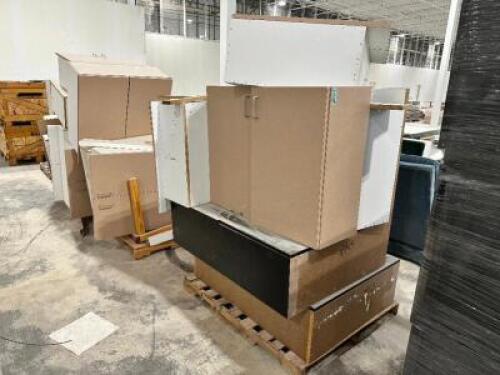 (3) PALLETS OF TWO DOOR CABINET BASES AND WALL CABINETS.