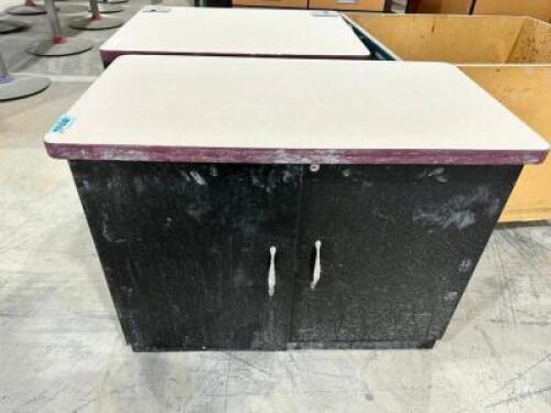 TWO DOOR METAL STORAGE CABINET W/ WOOD TOP