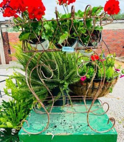 DESCRIPTION: RUSTIC METAL GARDEN BASKET INFORMATION: PLANT NOT INCLUDED SIZE: 26"X17"X31" QTY: 1